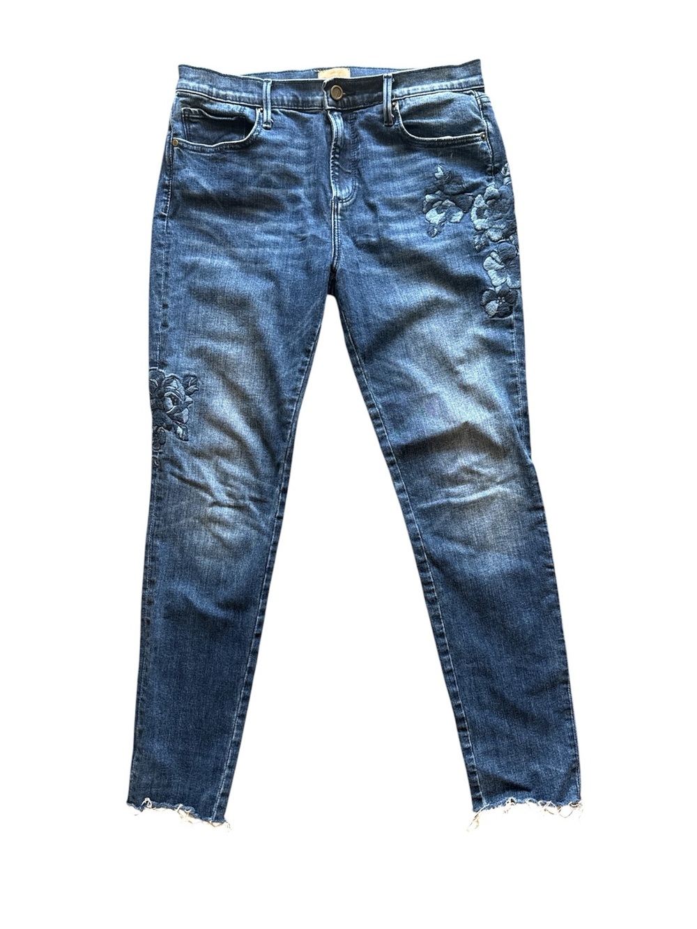 DRIFTWOOD Dark Blue Skinny Jeans with Floral Embroidery